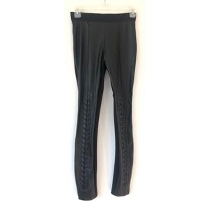 BCBGMAXAZRIA Black Solid Nylon Blend Elastic Waist Lace Up Leggings Medium